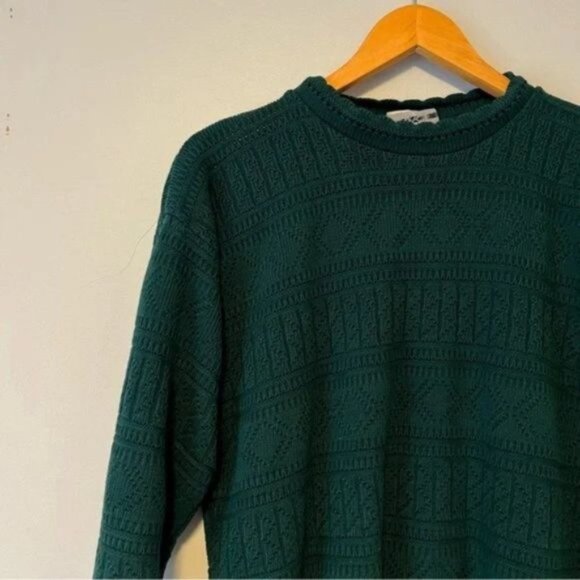 Vintage Forest Green Knitted Sweater with Scalloped Hem mock neck size large - Picture 6 of 7